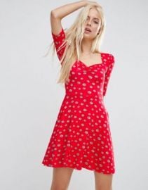 ASOS Sweetheart Skater Dress In Red Daisy Print at asos com at Asos